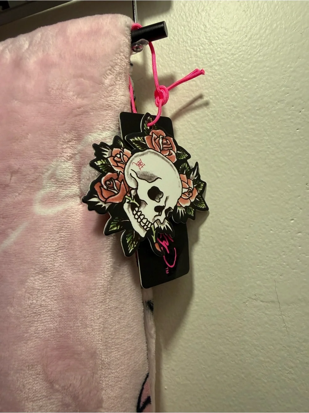 Ed Hardy Skulls & Dragons Tattoo Oversized Pink Throw Blanket NWT